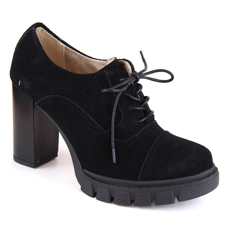 Sapatos femininos de camurça preta com salto alto e plataforma, Filippo DP4918 preto