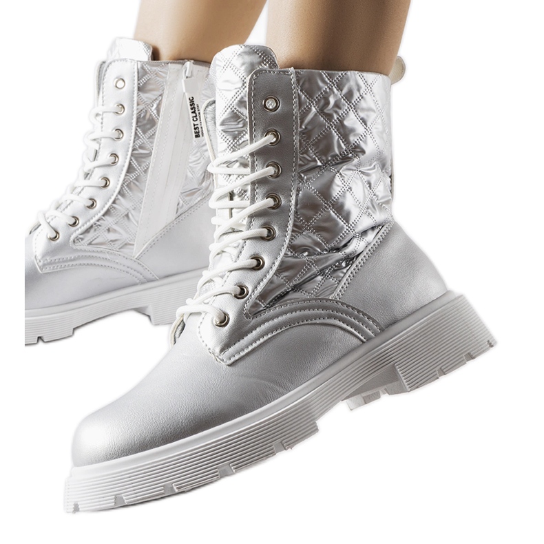 Inna Botas prateadas decoradas com acolchoado Jalbert prata