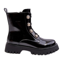 S.Barski Botas femininas isoladas com botões decorativos D&amp;A MR870-51 pretas preto