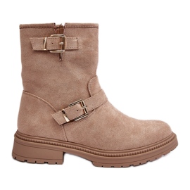 Botas rasas femininas com fivelas, bege Bliggore