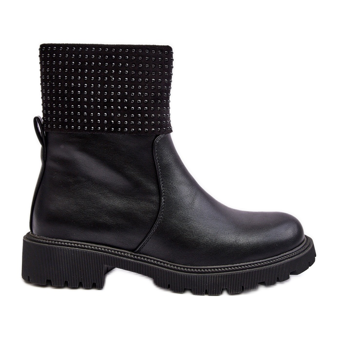 WJ2 Botas rasas femininas com decoração, Zanidite preta preto WJ2 Botas rasas femininas com decoração, Zanidite preta preto