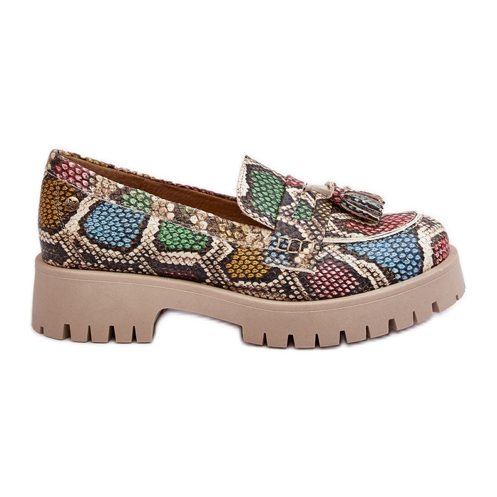 Sapatos femininos de couro com franjas Maciejka 05497-45 multicolorido bege Sapatos femininos de couro com franjas Maciejka 05497-45 multicolorido bege