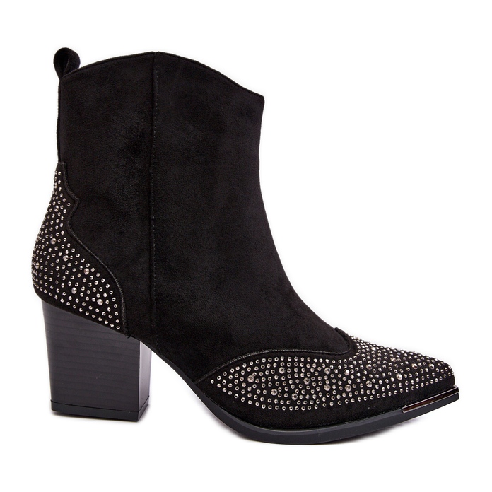 FS1 Botas de cowboy decoradas femininas com salto alto preto Eleduana preto