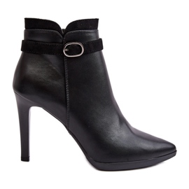 Sergio Leone Botins femininos de salto alto com fivela isolada preta Aesha preto Sergio Leone Botins femininos de salto alto com fivela isolada preta Aesha preto