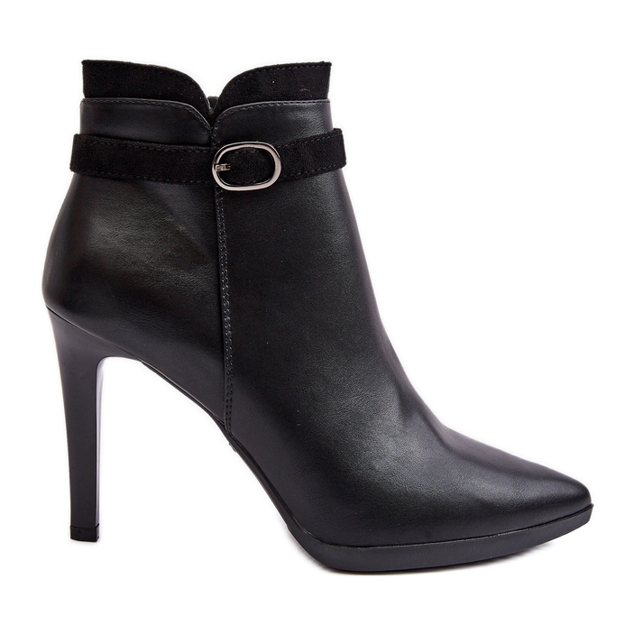 Sergio Leone Botins femininos de salto alto com fivela isolada preta Aesha preto Sergio Leone Botins femininos de salto alto com fivela isolada preta Aesha preto