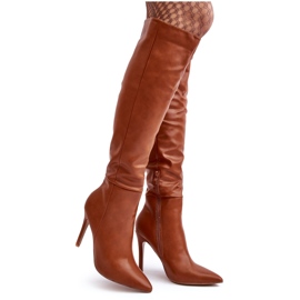 WS1 Botas femininas de salto alto acima do joelho, Sirenpha marrom