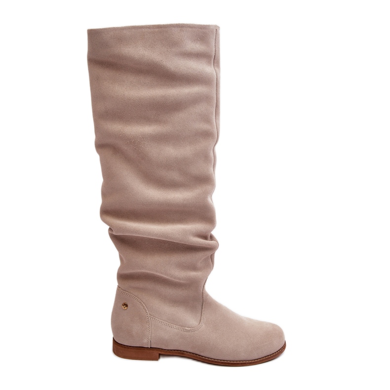 Botas femininas de camurça até o joelho Maciejka 05790-22 bege claro Botas femininas de camurça até o joelho Maciejka 05790-22 bege claro