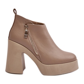 Botins femininos com salto alto maciço e zíper 1755 Zazoo Beige bege