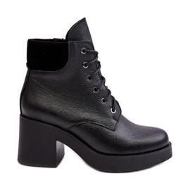 Botins femininos de couro com salto alto preto Lemar Leocera