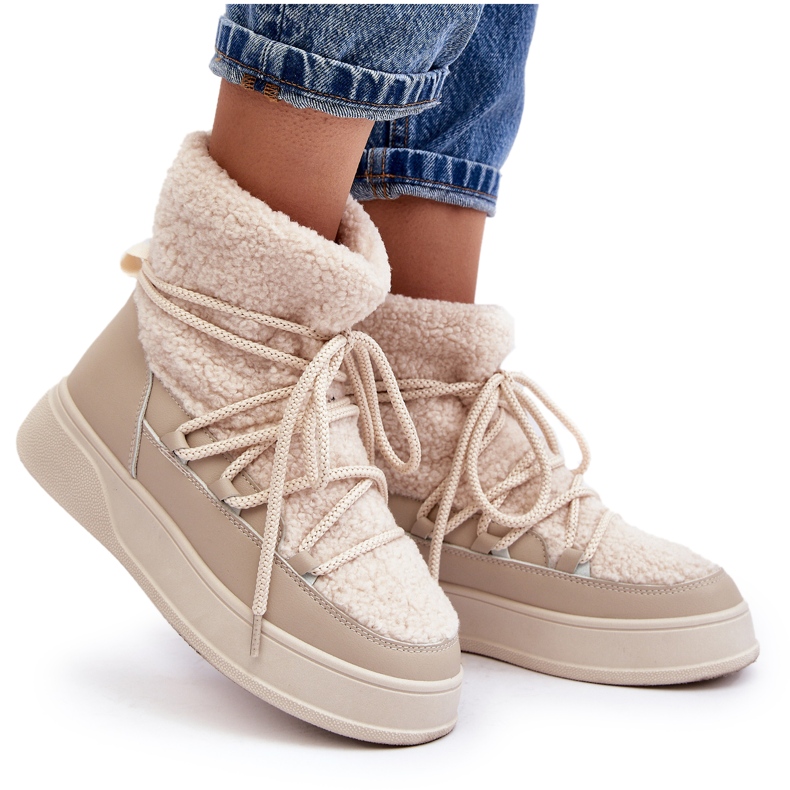 FG2 Botas femininas de neve com plataforma bege claro Ahatissa