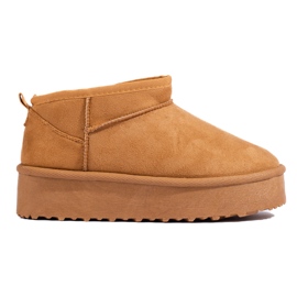 Botas de neve com plataforma curta Shelovet camel marrom