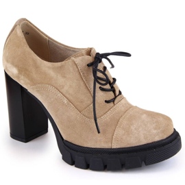 Sapatos Filippo W PAW473B de couro bege com salto alto e plataforma
