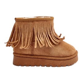Botas de neve infantis isoladas com franjas decorativas Camel Nimia marrom