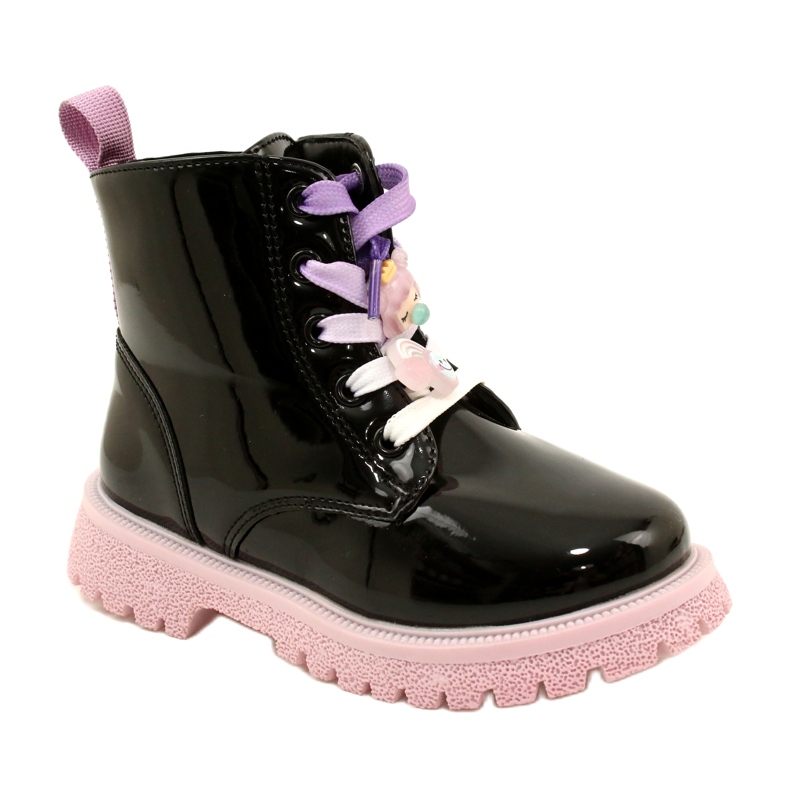 Botas lacadas com clipes decorativos Miss 23DZ23-6582 pretas preto