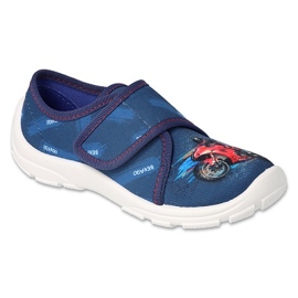 Chinelos infantis Befado 974Y533 azuis com motocicleta azul