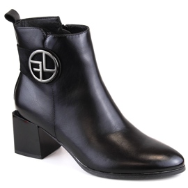 Botins femininos pretos com isolamento e salto alto decorativo, Potocki SZ12227