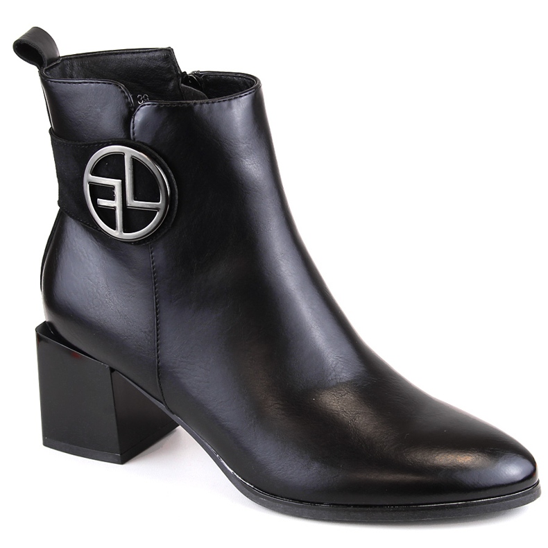 Botins femininos pretos com isolamento e salto alto decorativo, Potocki SZ12227