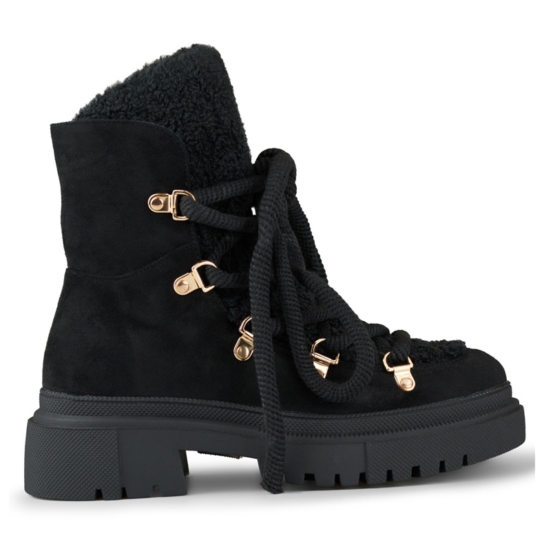 Botas femininas de pele preta para neve preto