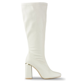 Botas bege de salto alto em couro ecológico