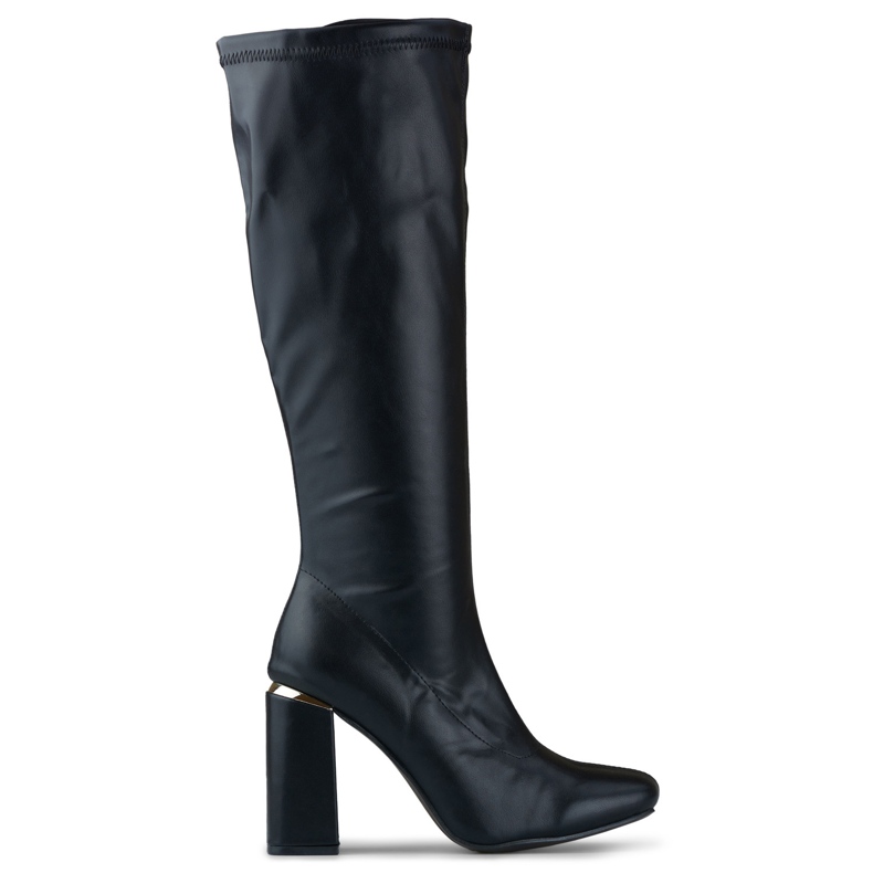 Botas pretas de couro ecológico de salto alto preto