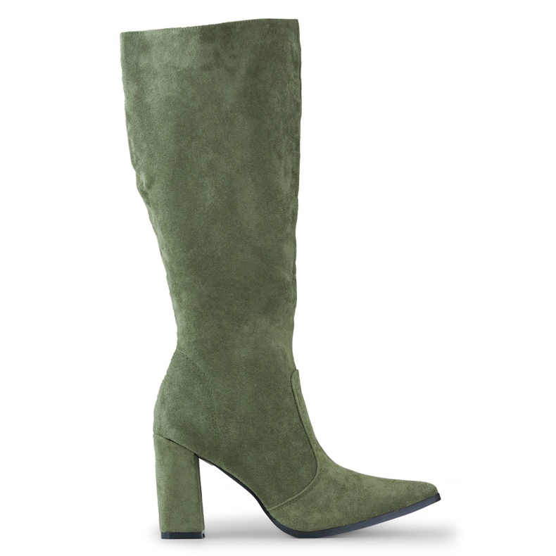 Botas femininas verde-oliva até o joelho