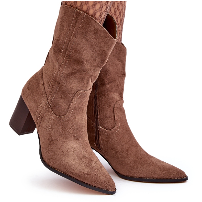 WD1 Botas de cowboy femininas com salto alto, bege escuro Danell