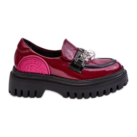 Sapatos femininos de couro robusto decorados Maciejka 06294-15 fúcsia rosa