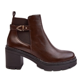 Botins femininos de couro com salto alto enorme, Marrom Belinda