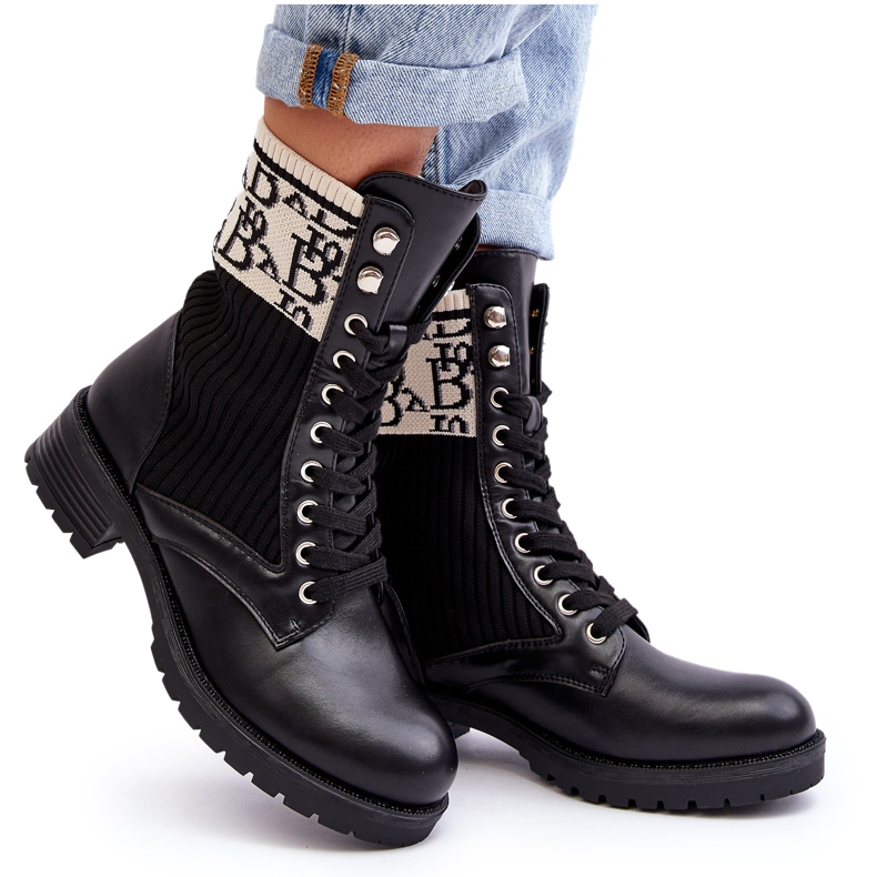 Botas femininas de trabalho com meia preta Hakina preto