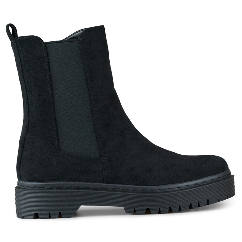 Botins femininos de camurça preta com sola grossa preto