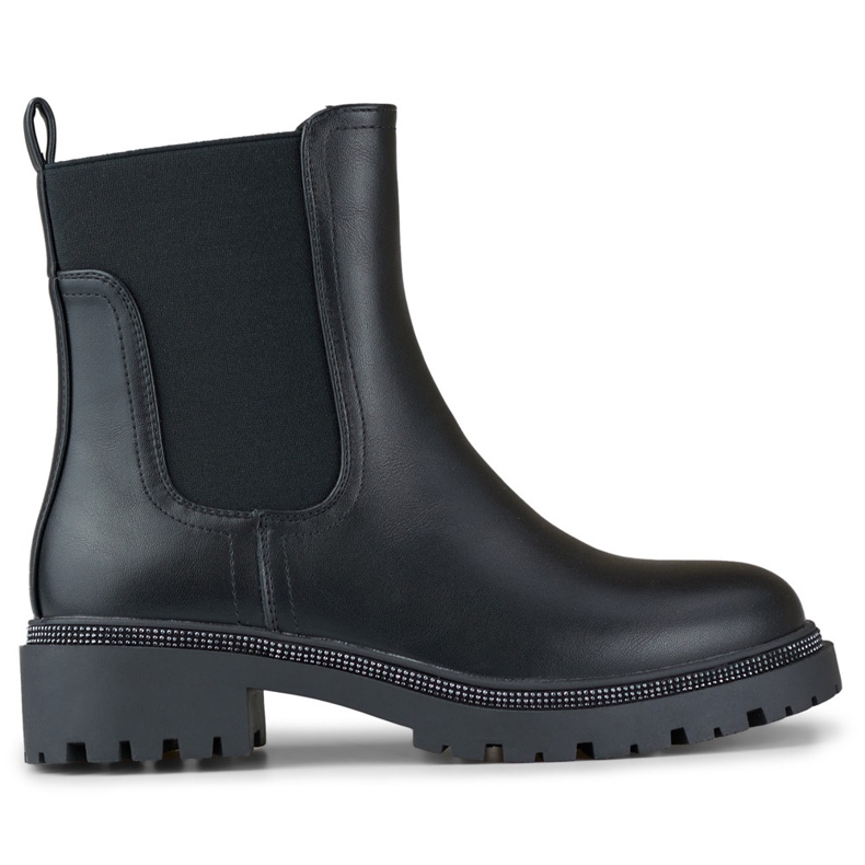 Botas Chelsea femininas pretas em couro ecológico com sola decorativa preto