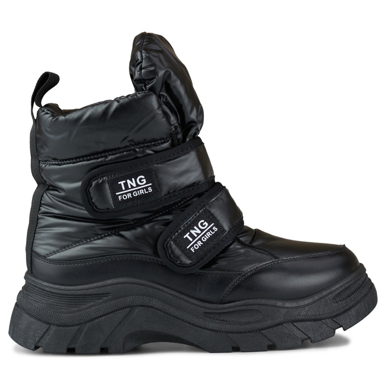 Botas de neve de mulher negra com velcro preto
