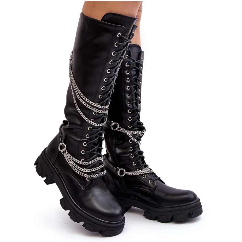 Botas femininas com correntes pretas Lannera preto