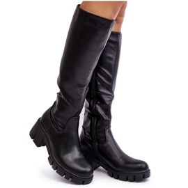 Vinceza Botas femininas pretas Nienna com salto baixo maciço preto Vinceza Botas femininas pretas Nienna com salto baixo maciço preto