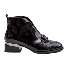 Vinceza Botas femininas de couro envernizado com salto baixo, isoladas, pretas preto