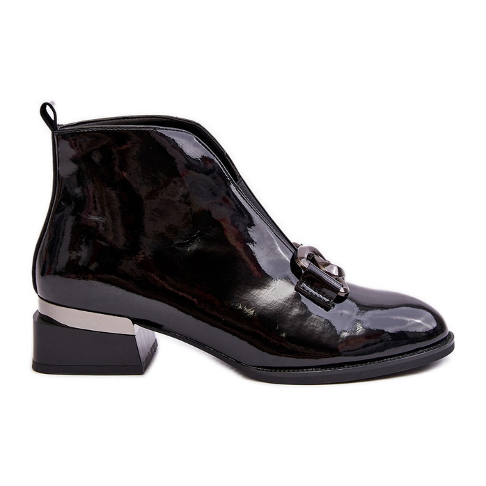 Vinceza Botas femininas de couro envernizado com salto baixo, isoladas, pretas preto