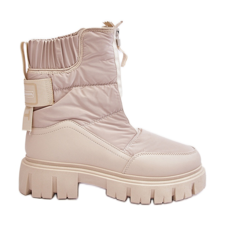 Vinceza Botas femininas de neve Hixe bege claro com zíper isolado com pele