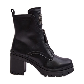 Vinceza Botins femininos de couro com strass preto Rosie Vinceza Botins femininos de couro com strass preto Rosie