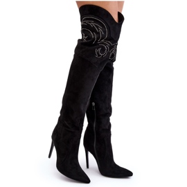 Botas femininas de salto alto acima do joelho pretas Vessy preto Botas femininas de salto alto acima do joelho pretas Vessy preto