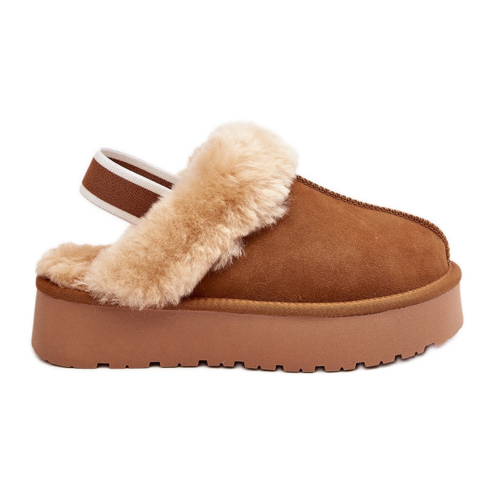 Chinelos femininos plataforma com pele camelo Sophienne castanho