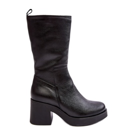 Botas femininas pretas de couro Lemar Odennia com salto grosso preto