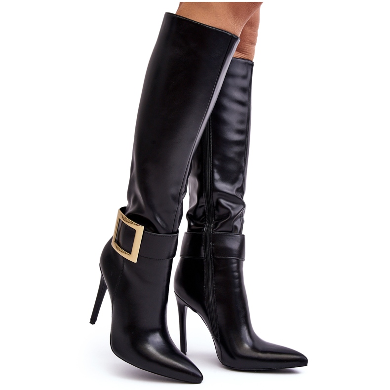 Botas femininas de salto alto com fivela pretas Jesperassa preto