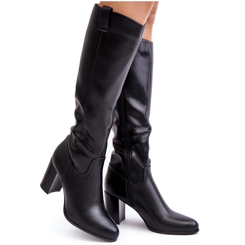 Sergio Leone Botas femininas de salto alto acima do joelho pretas Nelamessa preto