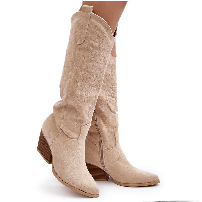 Botas de cowboy femininas bege claro da Sloana