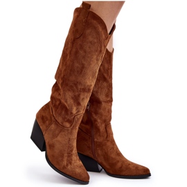 Botas de cowboy femininas Camel Sloana com salto alto marrom