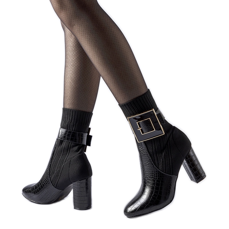 Enrice Bota meia preta com estampa animal preto