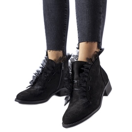 Botins pretos com strass e renda Belviglieri Botins pretos com strass e renda Belviglieri