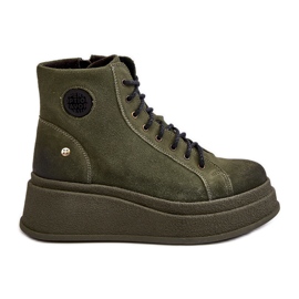 Botins de camurça em plataforma maciça Maciejka 06309-24 Olive verde Botins de camurça em plataforma maciça Maciejka 06309-24 Olive verde