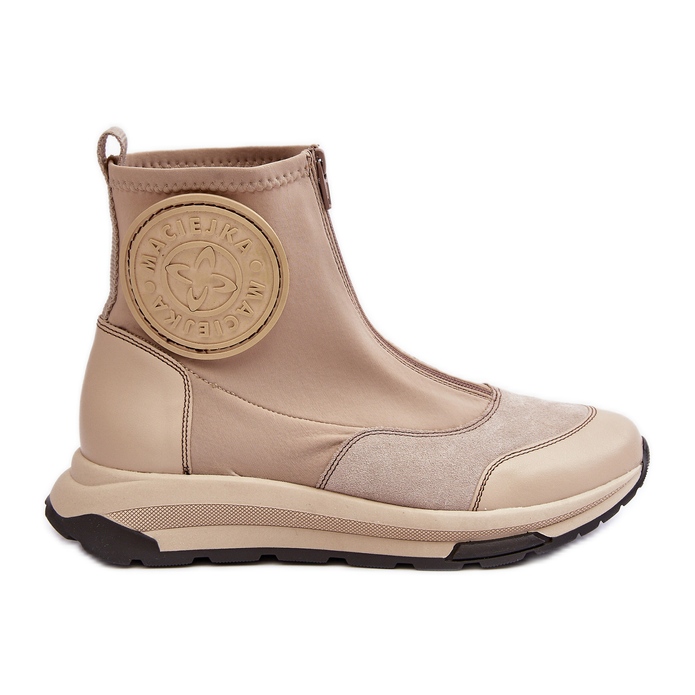 Botins femininos de couro com zíper Maciejka 06297-22 bege Botins femininos de couro com zíper Maciejka 06297-22 bege