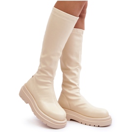 Botas femininas com plataforma com zíper GOE MM2N4067 bege claro